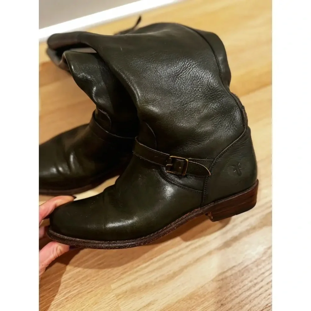 Frye Dorado Green Riding Equestrian Leather Buckle Knee High Boots 8